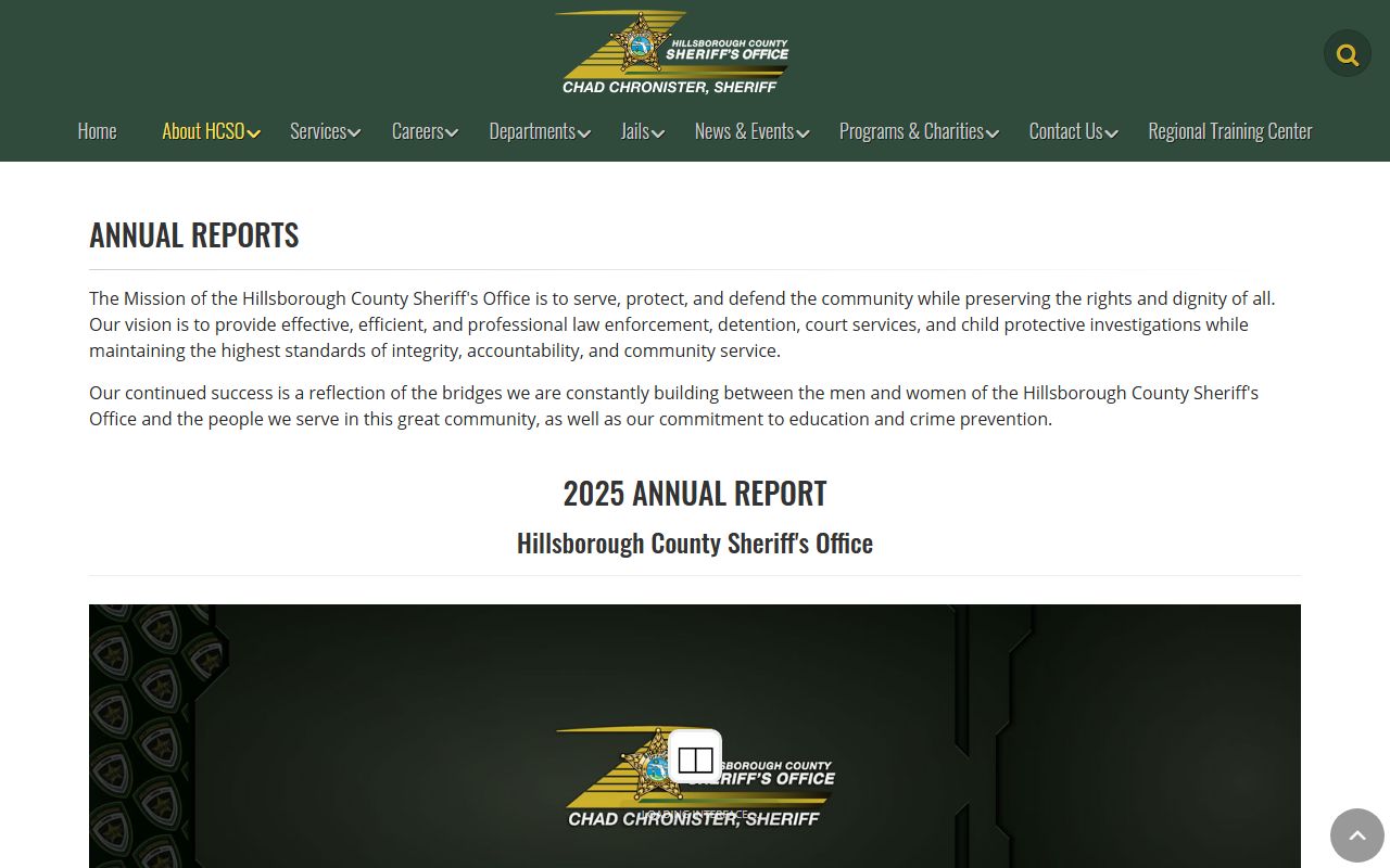 Hillsborough County Sheriff's Office annual reports index used for inmate population statistics