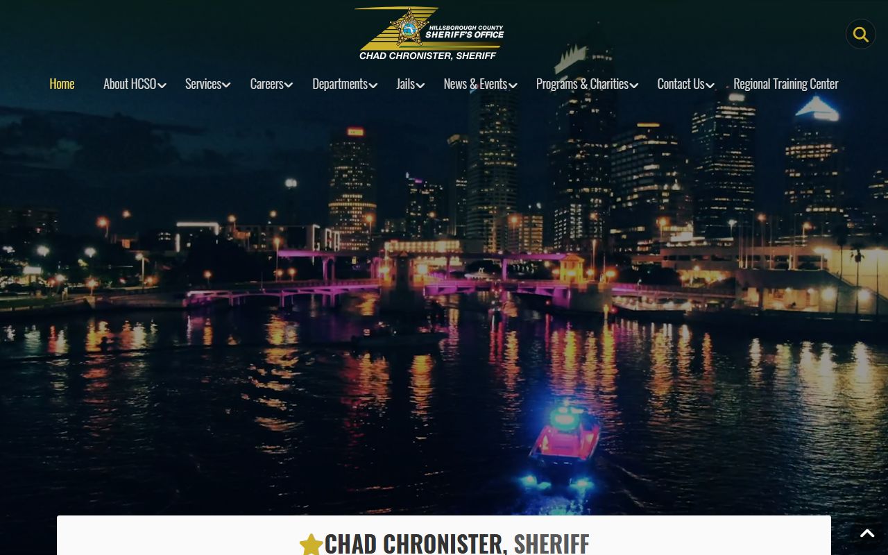 Hillsborough County Sheriff's Office homepage linking to jail and inmate population tools
