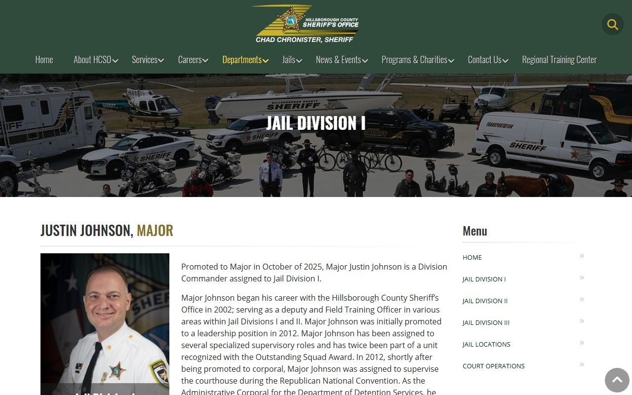 Hillsborough County Jail Division I command page for Orient Road Jail