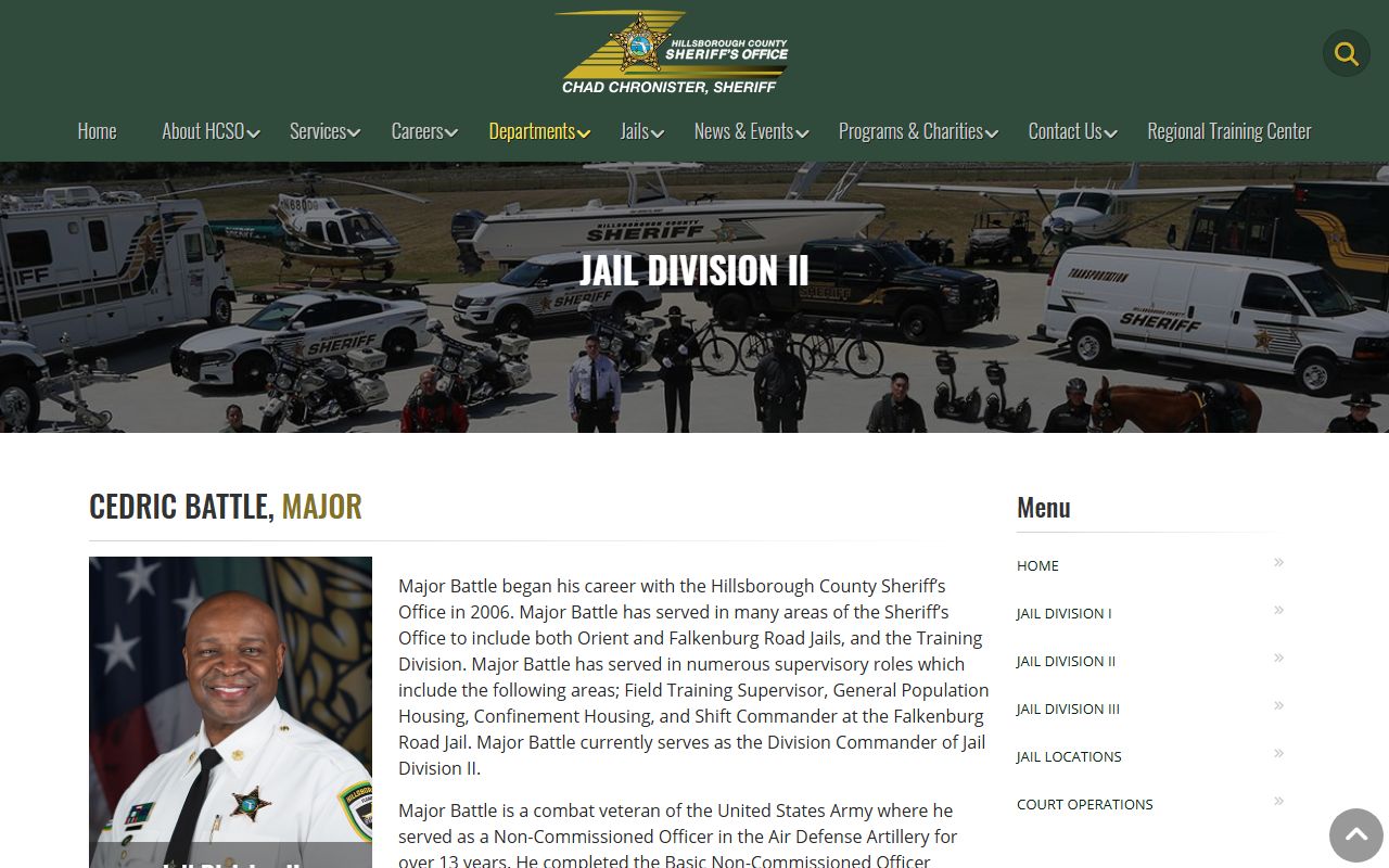 Hillsborough County Jail Division II command page for Falkenburg Road Jail population