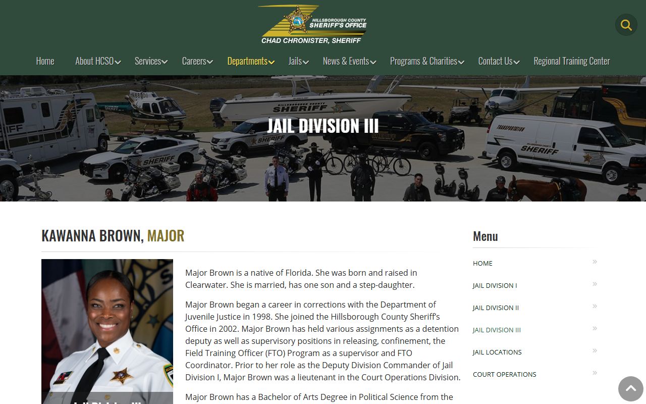 Hillsborough County Jail Division III support services page for Falkenburg Road Jail