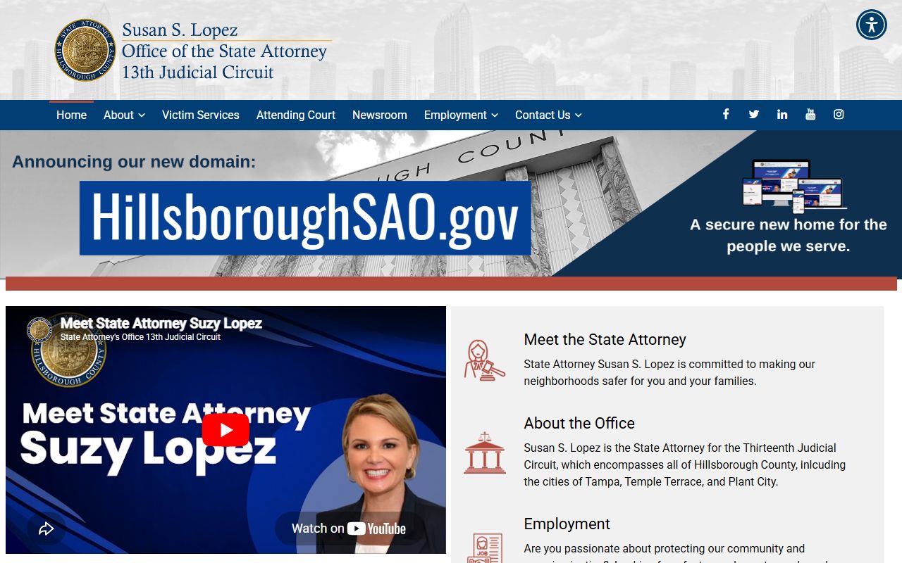 Hillsborough County State Attorney homepage explaining who files charges after an arrest